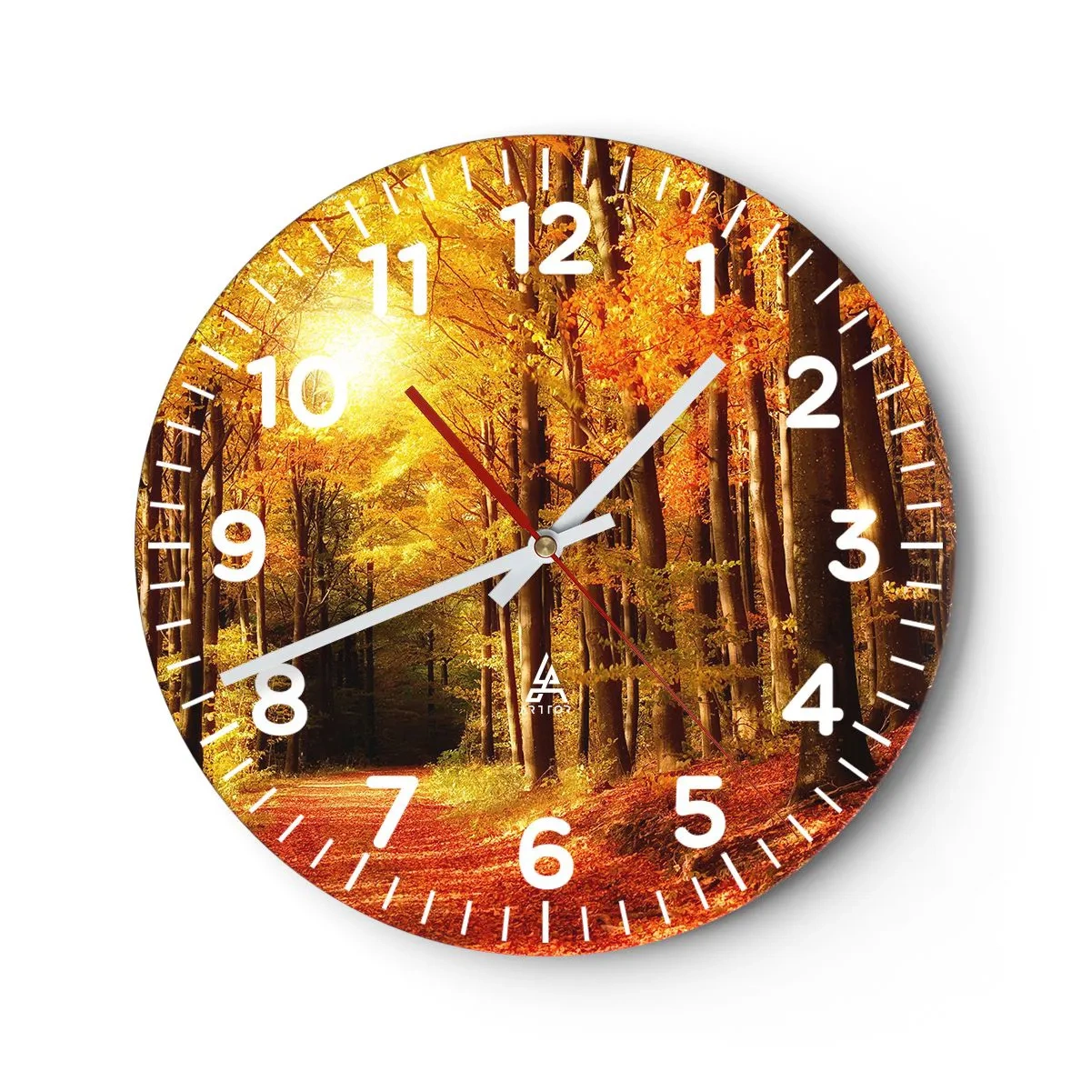Horloge murale - Pendule murale - Automne doré sur une route forestière - 40x40 cm