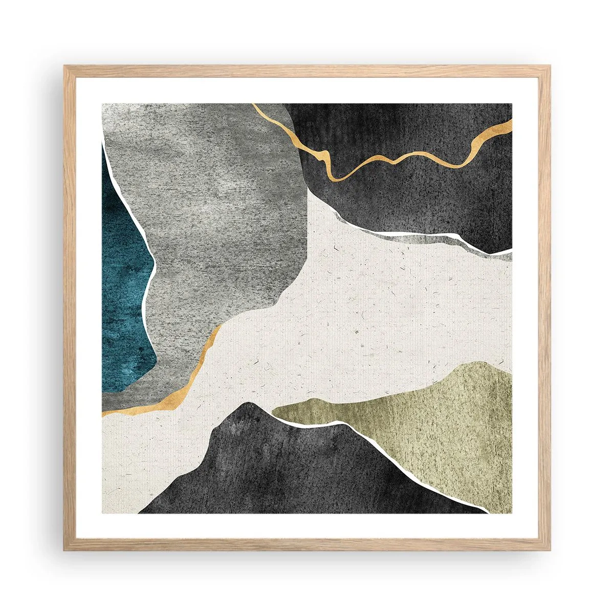 Affiche dans un chêne clair - Poster - Composition mosaïque avec un fil d'or - 60x60 cm