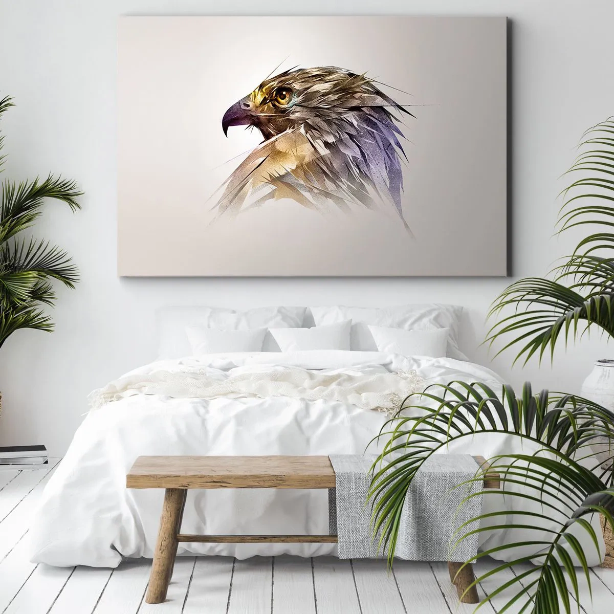 Impression sur toile - Image sur toile - Portrait artistique d'un aigle aux tons pastel - 100x70cm - Portrait d'un guerrier - Décoration murale moderne pour le salon et la chambre ARTTOR