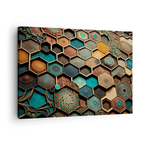 Impression sur toile - Image sur toile - Ornements colorés aux motifs hexagonaux - 70x50cm - Ornements arabes – variation - Décoration murale moderne pour le salon et la chambre ARTTOR