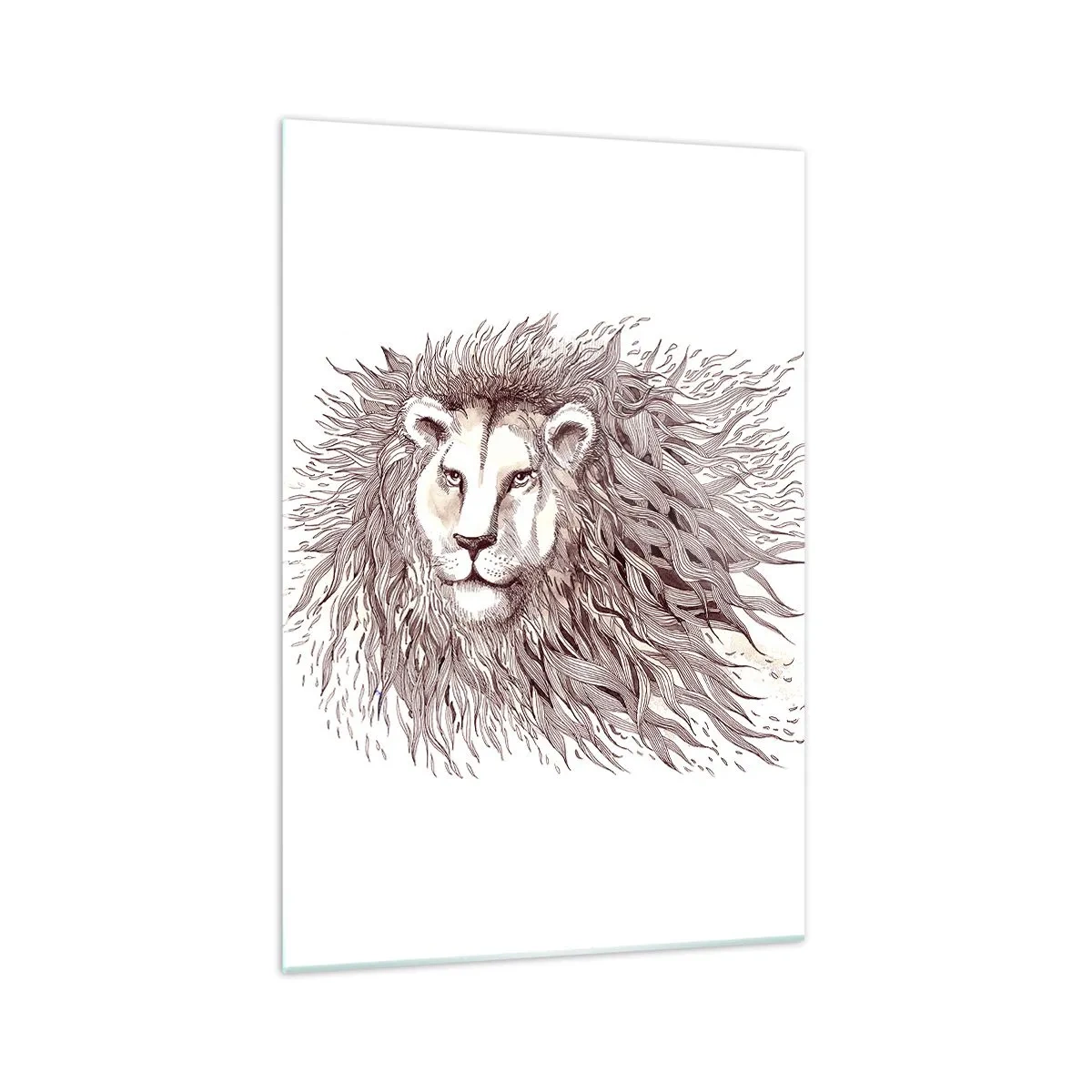 Impression sur verre - Image sur verre - Aquarelle artistique d'un lion avec une crinière détaillée - 70x100cm - Un souverain fougueux - Décoration murale moderne pour le salon et la chambre ARTTOR