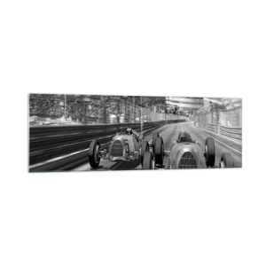 Impression sur verre - Image sur verre - Scène de course automobile rétro monochrome - 160x50cm - Il y a longtemps à Monté Carlo - Décoration murale moderne pour le salon et la chambre ARTTOR