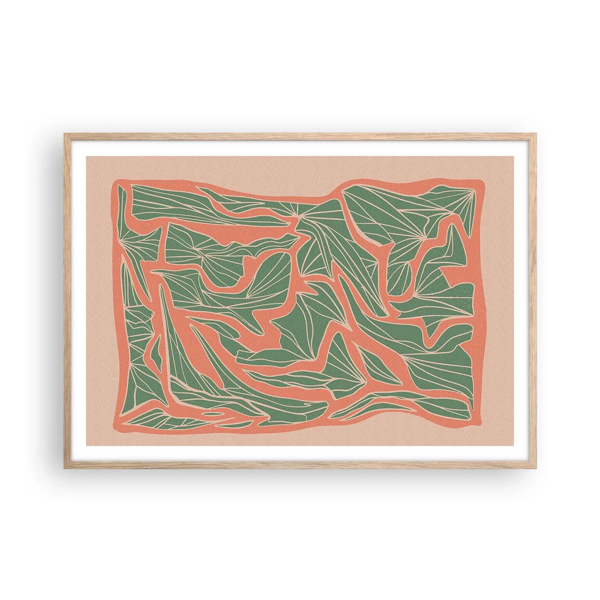 Affiche dans un chêne clair - Poster - La lutte entre le corail et la verdure - 100x70 cm