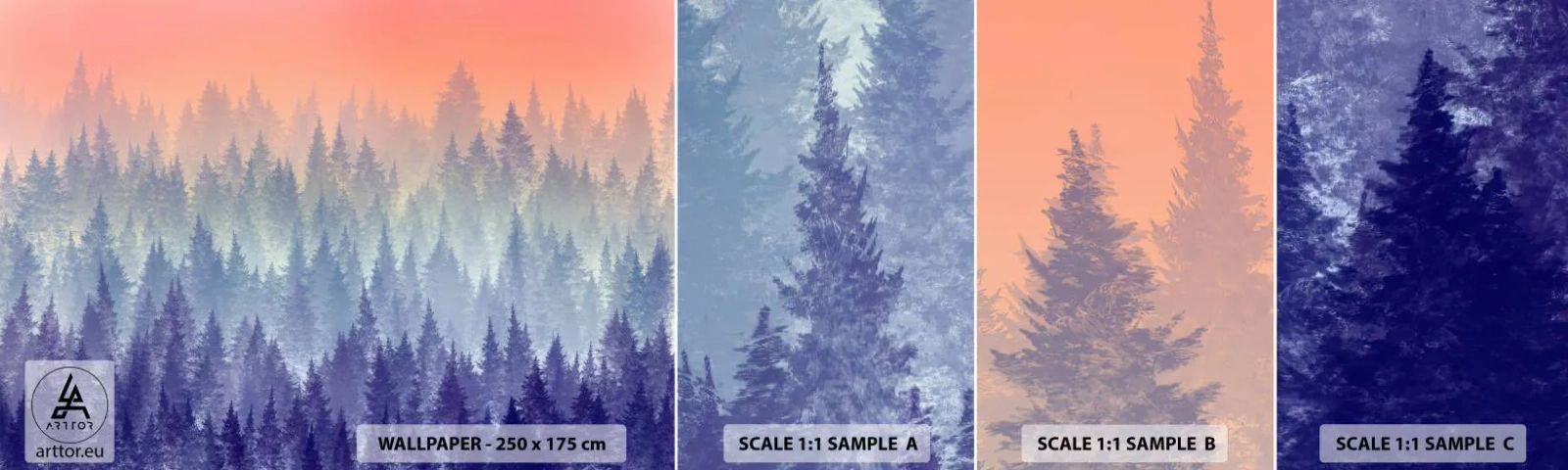 Échantillon de Papier Peint Autocollant Deluxe Sticker - Haut, plus haut, vers le ciel - Abstraction, Forêt, Morceau - 100x30 cm