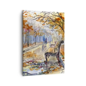 Impression sur toile - Image sur toile - Un parc d'automne avec un banc à l'aquarelle - 50x70cm - Errer ensemble à l'automne - Décoration murale moderne pour le salon et la chambre ARTTOR
