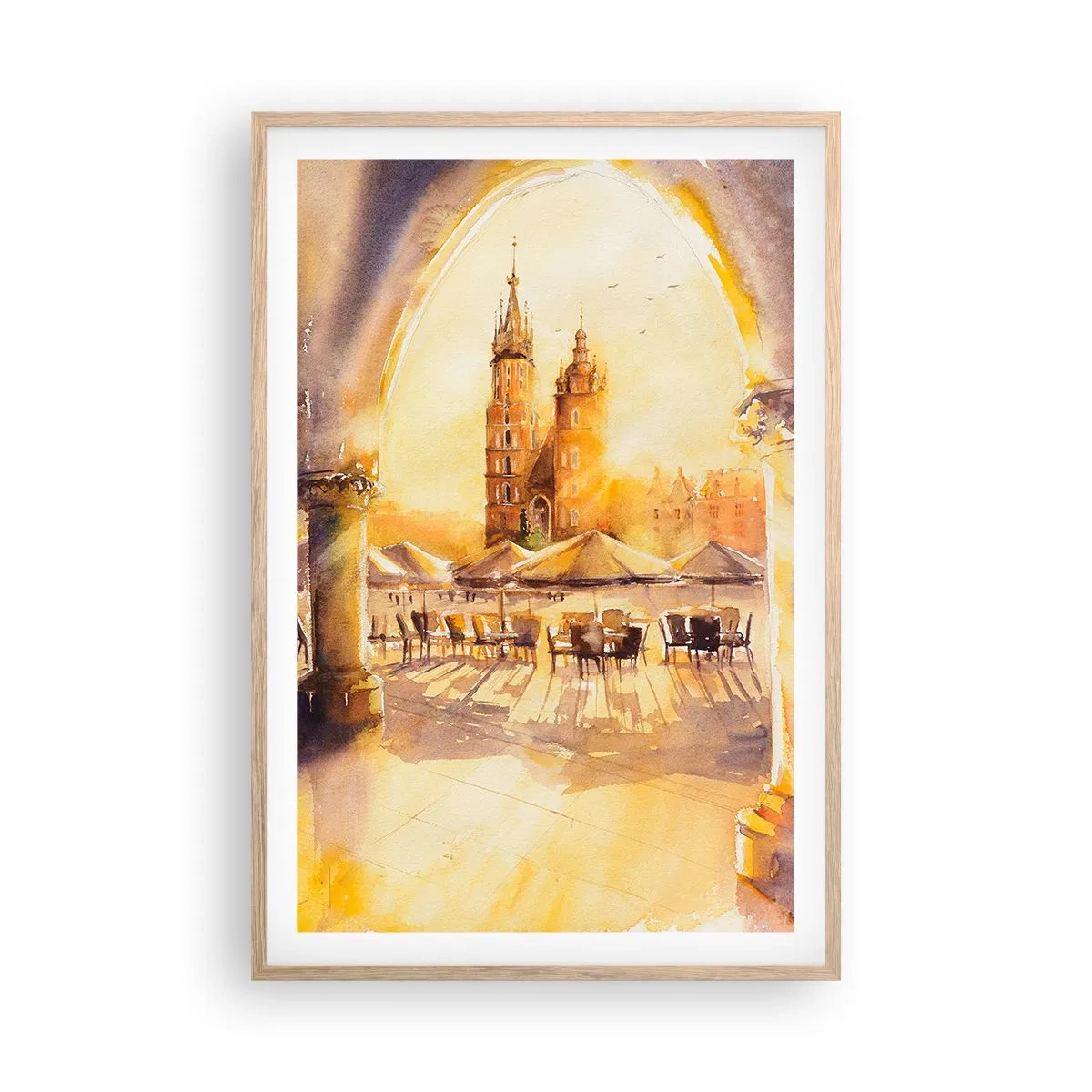 Affiche dans un chêne clair - Poster - À l'est, sur la place du marché de Cracovie - 61x91 cm
