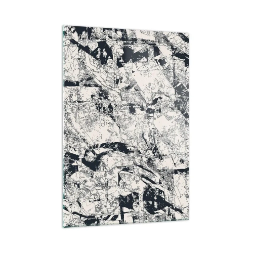 Impression sur verre - Image sur verre - Abstraction en noir et blanc avec des lignes et des textures dynamiques - 50x70cm - Interpénétration des contraires - Décoration murale moderne pour le salon et la chambre ARTTOR