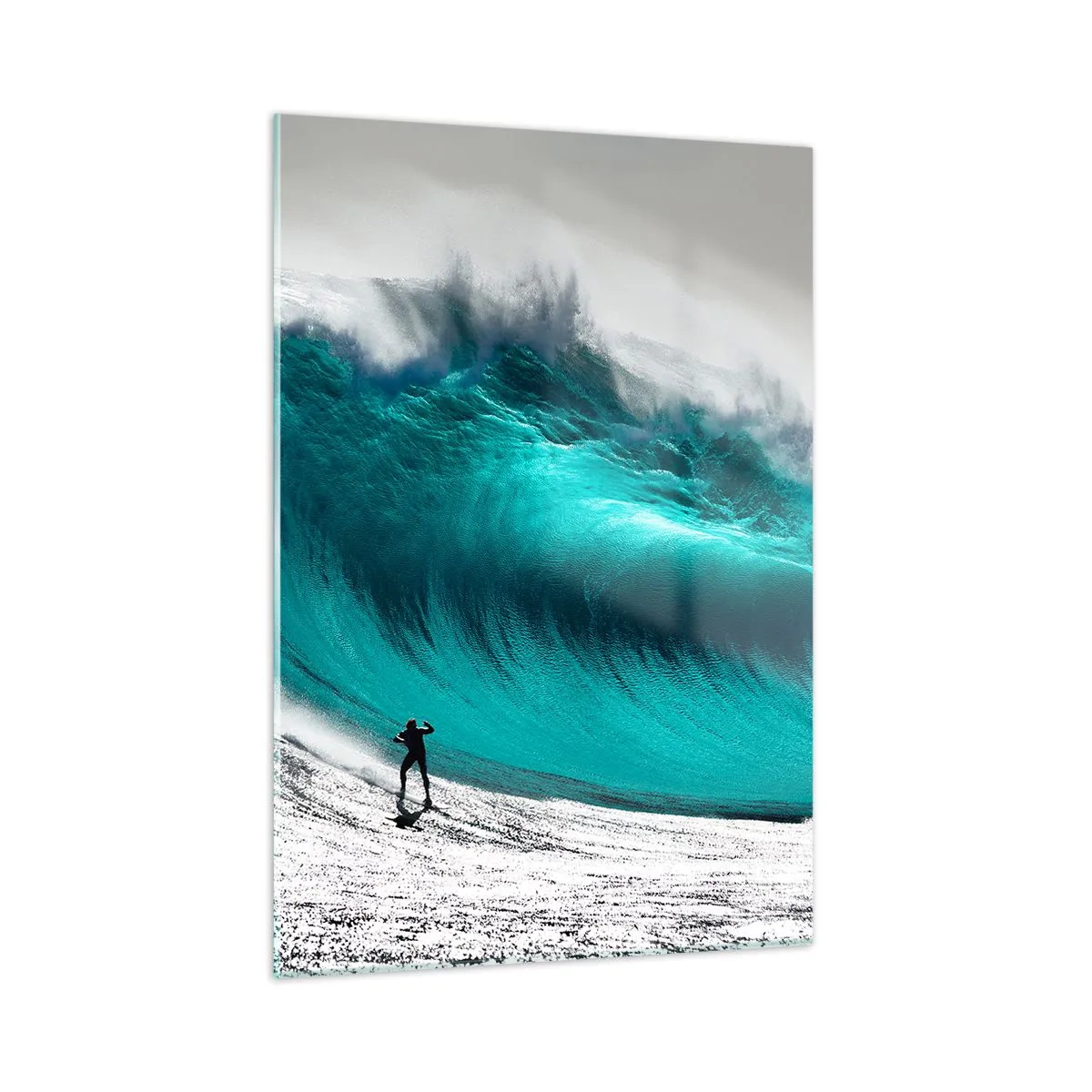 Impression sur verre - Image sur verre - Un surfeur devant une énorme vague - 50x70cm - Challenge accepté - Décoration murale moderne pour le salon et la chambre ARTTOR