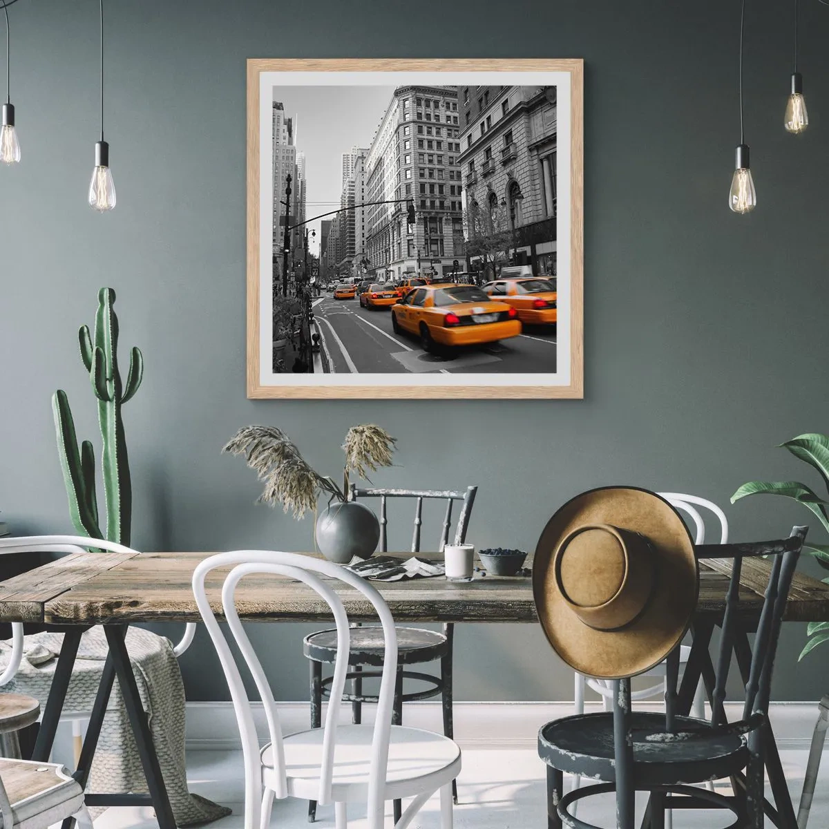 Affiche dans un chêne clair - Poster - Soleil des grandes villes - 50x50 cm