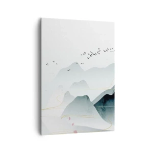 Impression sur toile - Image sur toile - Montagnes abstraites aux tons pastel - 50x70cm - Au-delà des sommets - Décoration murale moderne pour le salon et la chambre ARTTOR