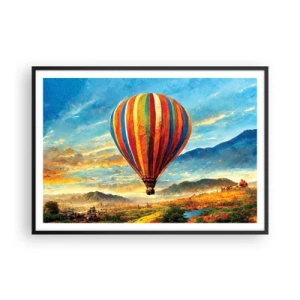 Affiche dans un cadre noir - Poster - Un ballon coloré au-dessus d'un paysage pittoresque - 100x70cm - Dans le silence on voit mieux - Décoration murale moderne pour le salon et la chambre ARTTOR