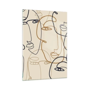 Impression sur verre - Image sur verre - Visages contournés dessinés d'un seul trait sur beige - 50x70cm - Portrait multiplié - Décoration murale moderne pour le salon et la chambre ARTTOR