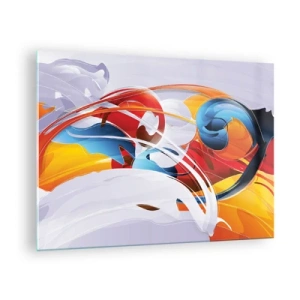 Impression sur verre - Image sur verre - Une composition abstraite de formes et de lignes colorées. - 70x50cm - La danse des éléments - Décoration murale moderne pour le salon et la chambre ARTTOR