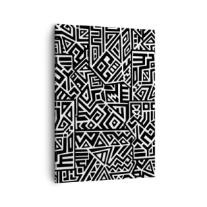 Impression sur toile - Image sur toile - Motifs géométriques noirs et blancs inspirés de la culture précolombienne - 50x70cm - Composition précolombienne - Décoration murale moderne pour le salon et la chambre ARTTOR
