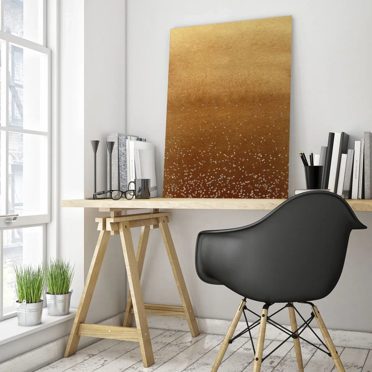 Impression sur verre - Image sur verre - Motif abstrait doré aux reflets fins - 50x70cm - Origine du monde - Décoration murale moderne pour le salon et la chambre ARTTOR