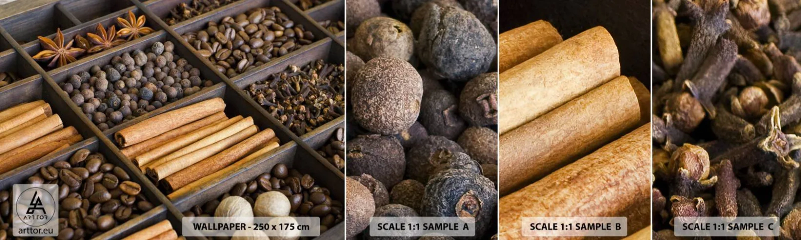 Échantillon De Papier Peint Standard Eco - Trésor d'arômes - Épices, Café, Cannelle - 100x30 cm