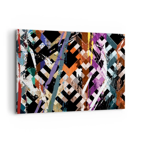 Impression sur toile - Image sur toile - Composition abstraite avec des lignes colorées sur fond noir - 100x70cm - Se mettre au carré - Décoration murale moderne pour le salon et la chambre ARTTOR