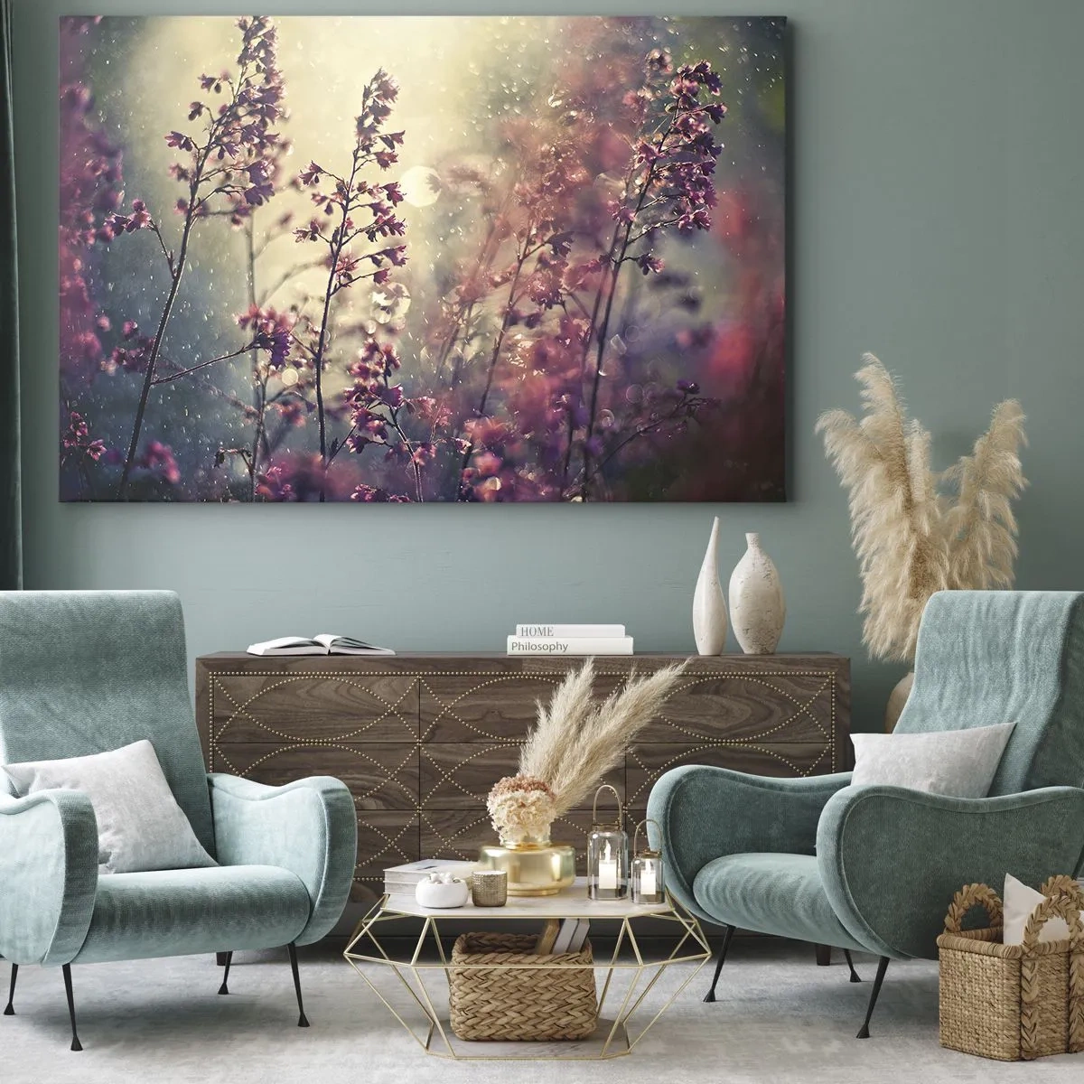 Impression sur toile - Image sur toile - Fleurs au soleil sur fond de nature - 70x50cm - Jardin secret - Décoration murale moderne pour le salon et la chambre ARTTOR