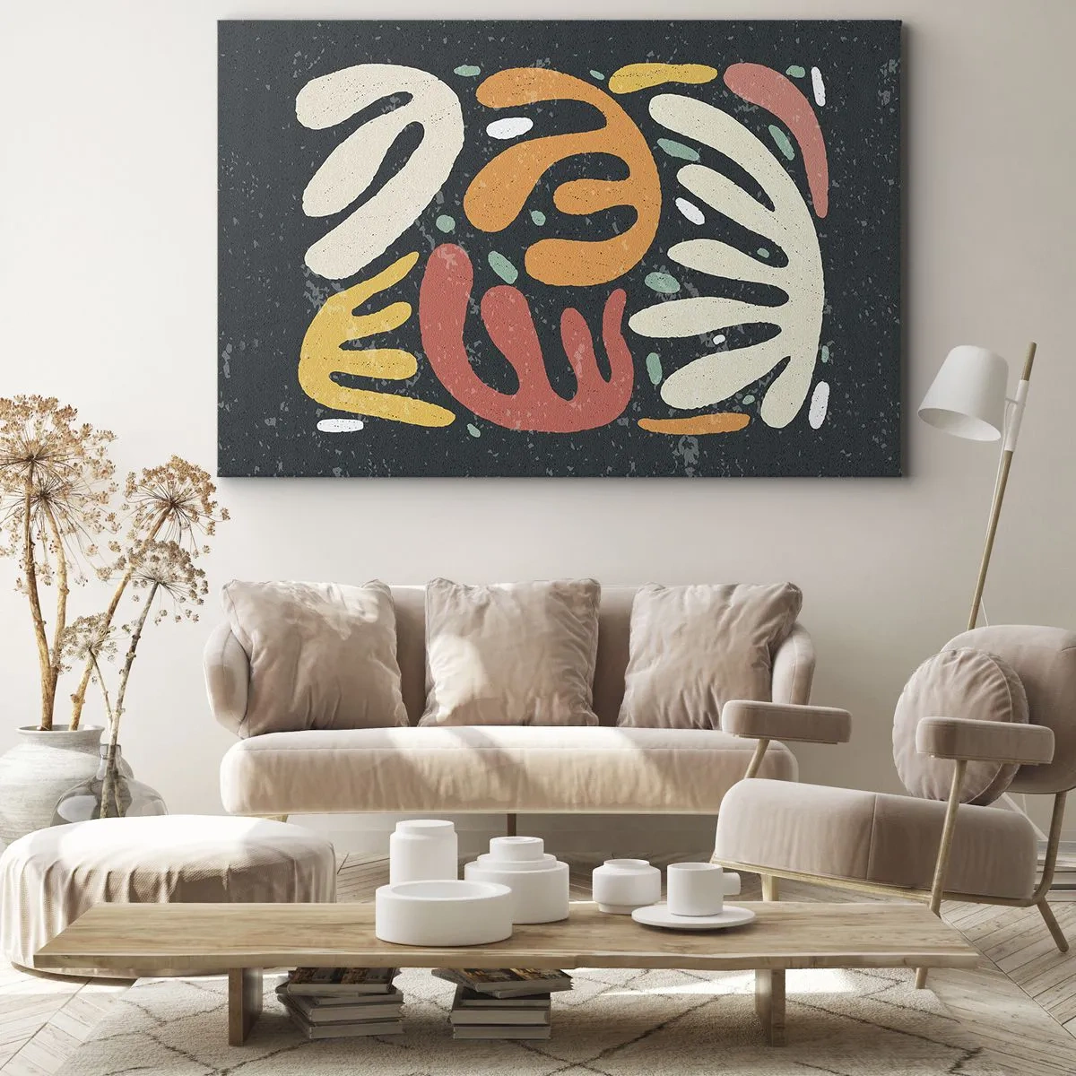 Impression sur toile - Image sur toile - Formes abstraites aux couleurs chaudes sur fond sombre - 70x50cm - Composition – Je suis sur le point de t'attraper - Décoration murale moderne pour le salon et la chambre ARTTOR