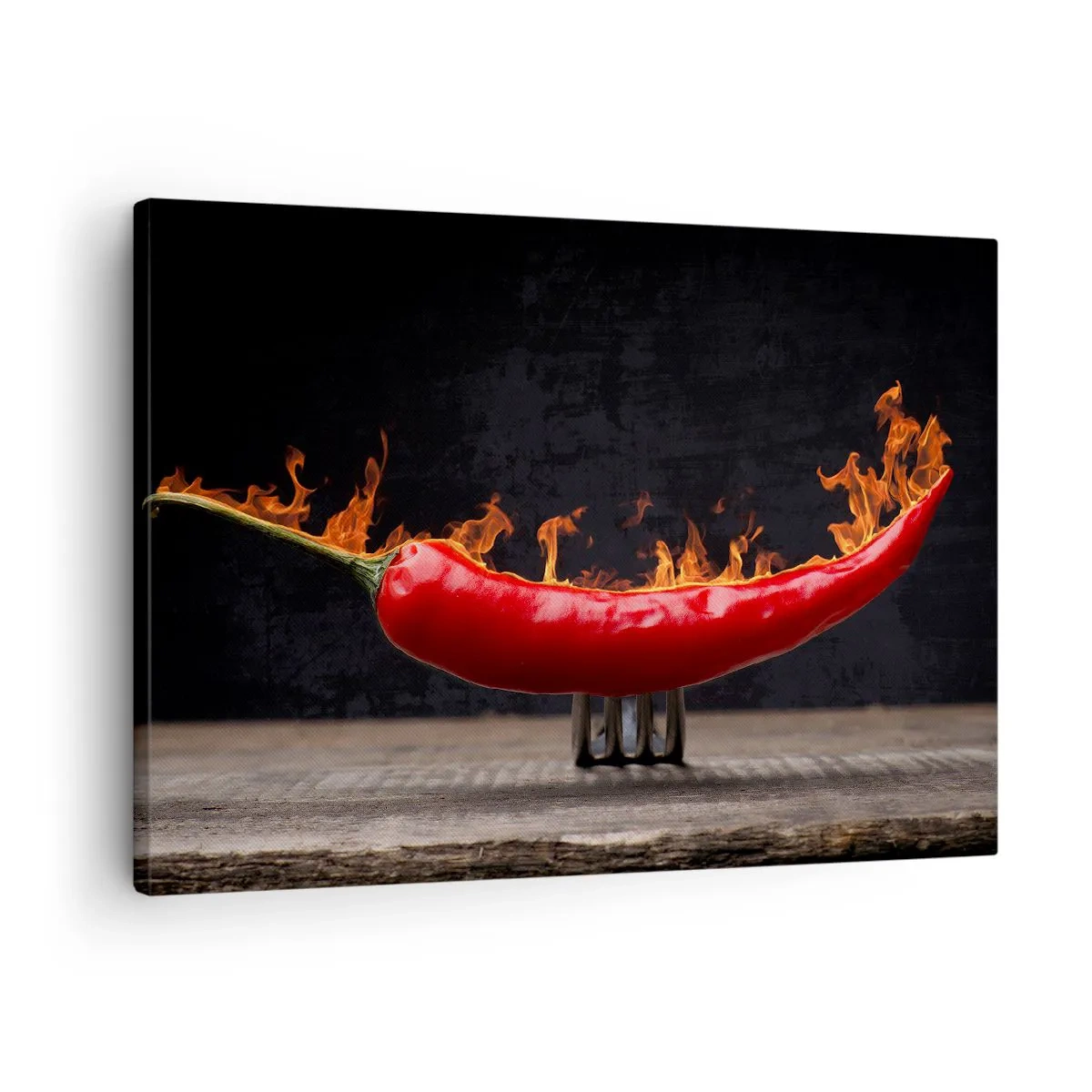Impression sur toile - Image sur toile - Poivron rouge flamboyant sur une fourchette - 70x50cm - Un apéritif enflammé - Décoration murale moderne pour le salon et la chambre ARTTOR