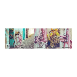 Échantillon de Papier Peint Premium Canvas - Je reviens tout de suite - Vélo, Architecture, Fleurs - 100x30 cm