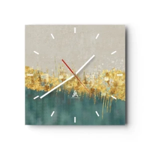 Horloge murale - Pendule murale - Des accents dorés sur un fond vert-beige - 30x30cm - La frontière dorée - Décoration murale moderne pour le salon et la chambre ARTTOR