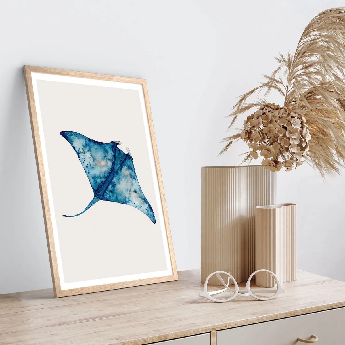 Affiche dans un chêne clair - Poster - La vie en bleu - 30x40 cm