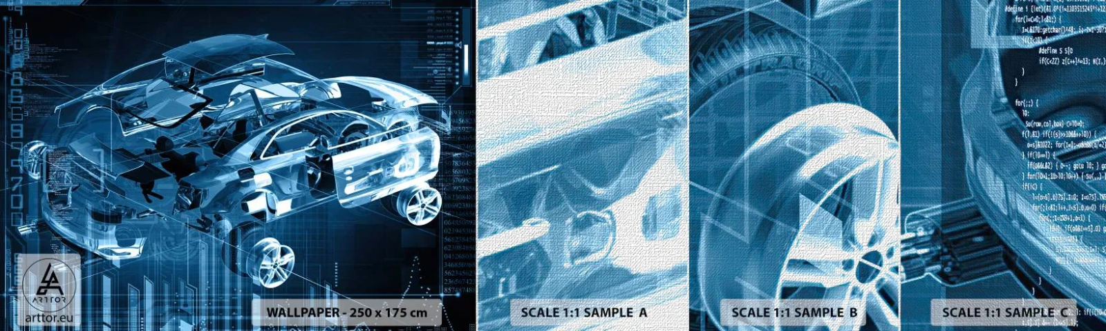 Échantillon de Papier Peint Premium Canvas - Anatomie de l'ingénierie - Automobile, Voiture, Concept - 100x30 cm