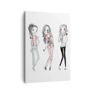 Impression sur toile - Image sur toile - Illustration de filles à la mode aux couleurs pastel - 50x70cm - On va s'amuser - Décoration murale moderne pour le salon et la chambre ARTTOR