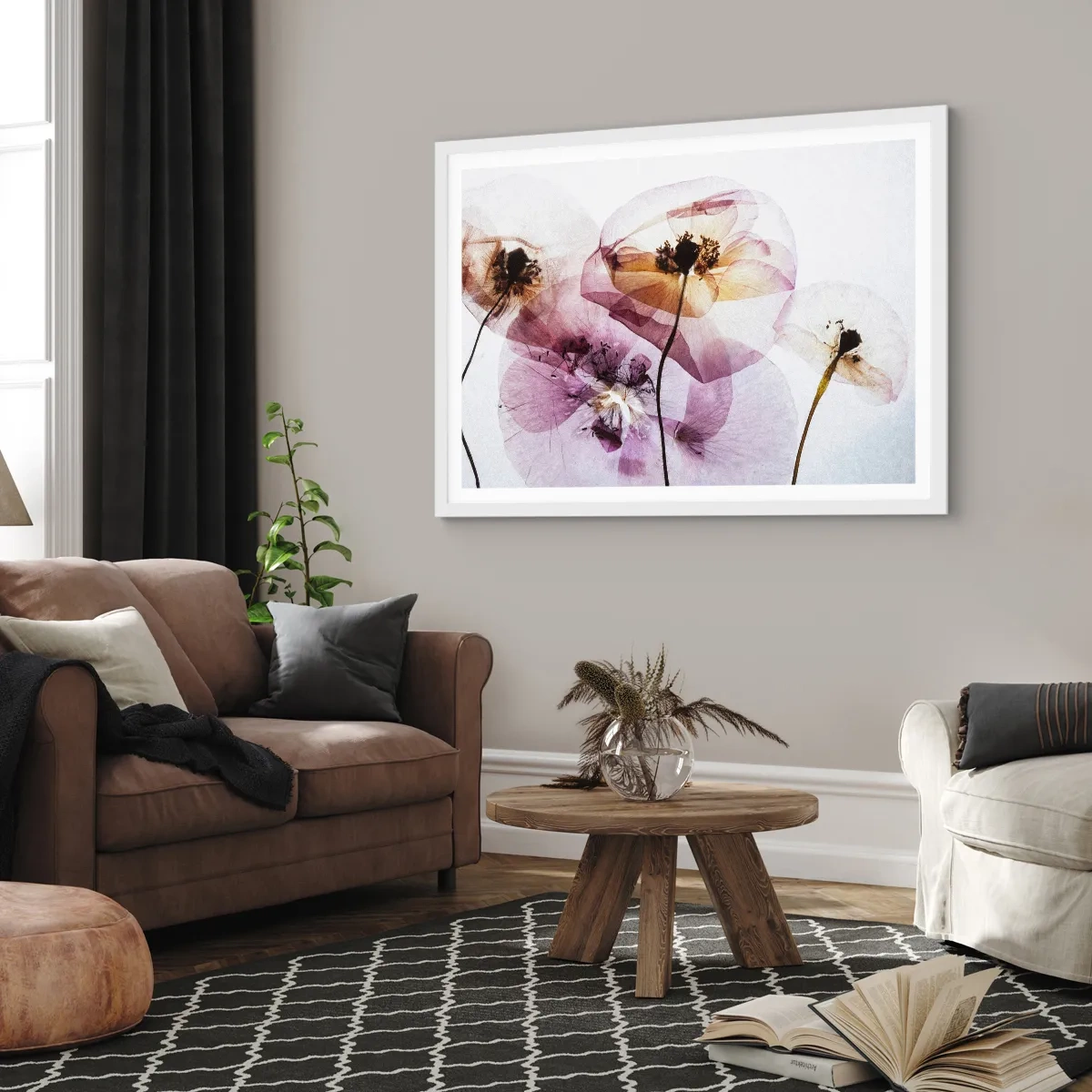 Affiche dans un cadre blanc - Poster - Corps de fleurs transparente - 100x70 cm