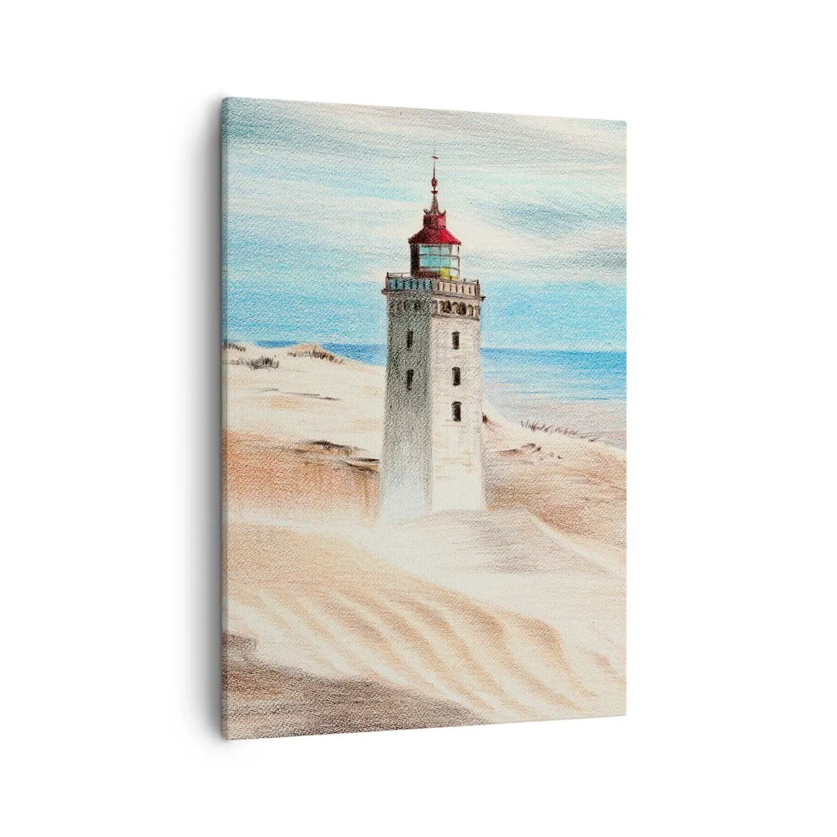 Impression sur toile - Image sur toile - Un phare entouré de dunes de sable et d'un ciel bleu - 50x70cm - Toujours regarder la mer - Décoration murale moderne pour le salon et la chambre ARTTOR