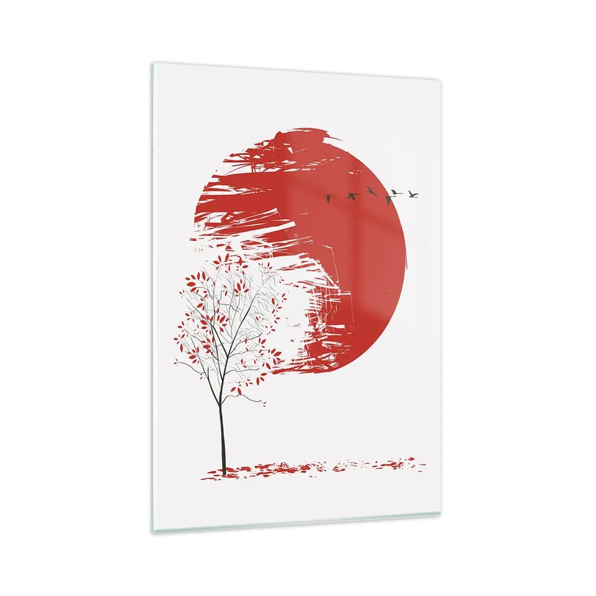Impression sur verre - Image sur verre - Cercle rouge et arbre de style japonais - 80x120cm - Connaissez-vous ce pays ? - Décoration murale moderne pour le salon et la chambre ARTTOR