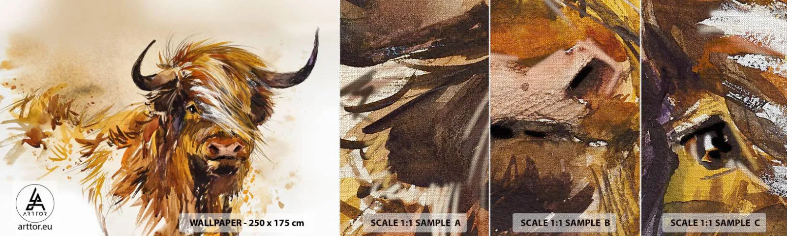 Échantillon de Papier Peint Premium Canvas - Fierté du chasseur - Animaux, Abstraction, Buffle écossais - 100x30 cm