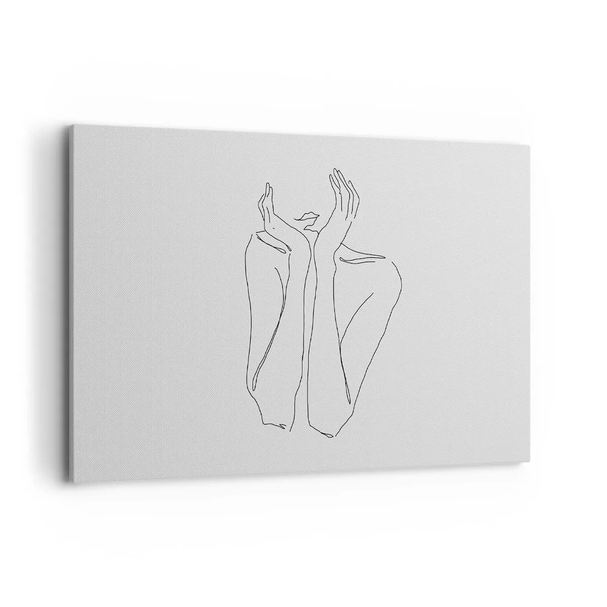 Impression sur toile - Image sur toile - Dessin au trait minimaliste du visage et des mains - 120x80cm - De quoi rêvent les femmes - Décoration murale moderne pour le salon et la chambre ARTTOR