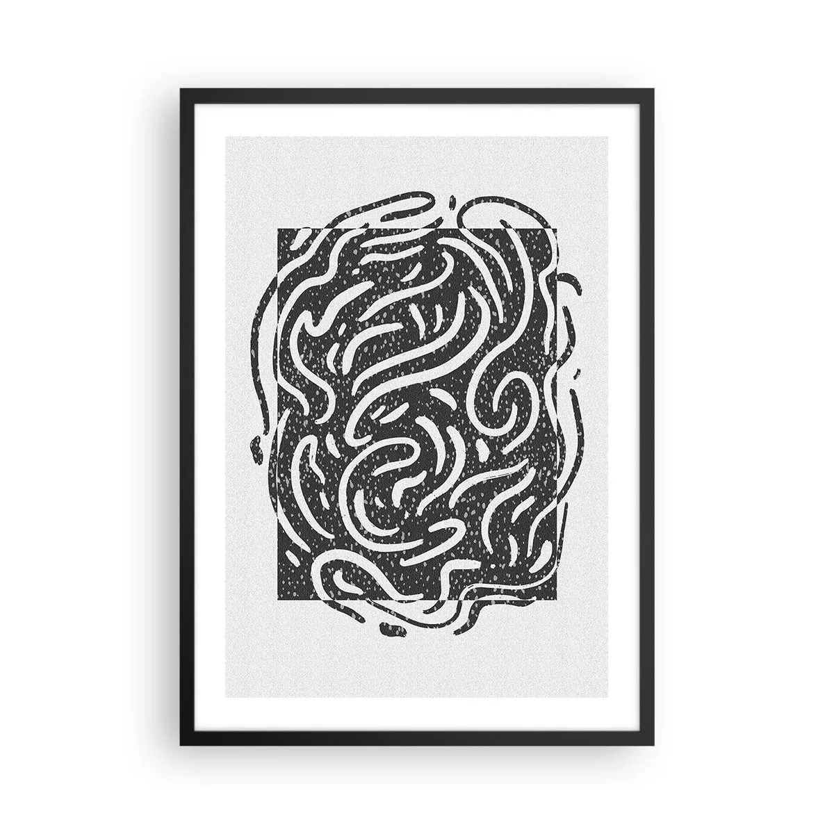 Affiche dans un cadre noir - Poster - Composition abstraite avec des lignes et des formes dynamiques en noir et blanc. - 50x70cm - Abstraction : la danse de la joie - Décoration murale moderne pour le salon et la chambre ARTTOR