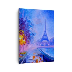 Impression sur toile - Image sur toile - Une avenue avec des lampadaires à Paris avec la Tour Eiffel en arrière-plan - 50x70cm - Une ballade idéale - Décoration murale moderne pour le salon et la chambre ARTTOR