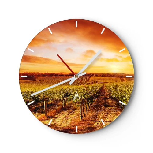 Horloge murale - Pendule murale - Coucher de soleil sur le vignoble - 30x30cm - Légèrement fruité avec une pointe de soleil - Décoration murale moderne pour le salon, la cuisine et la chambre ARTTOR