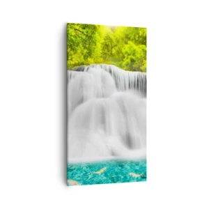 Impression sur toile - Image sur toile - Une cascade mousseuse du vert à l'azur - 55x100 cm