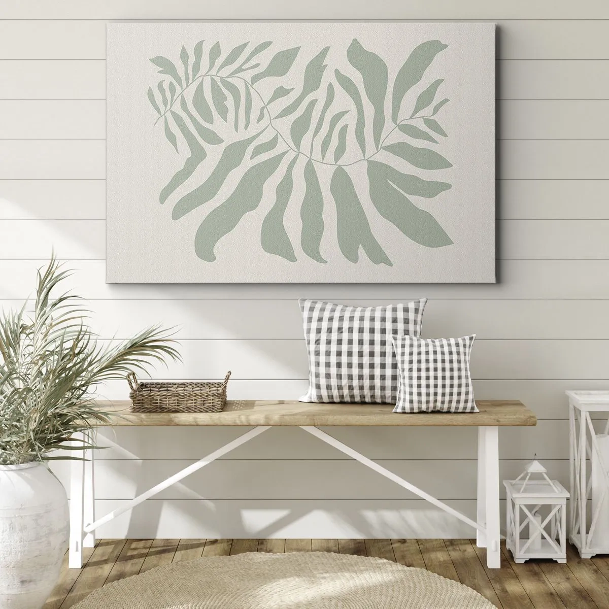Impression sur toile - Image sur toile - Un motif de brindilles délicat avec des feuilles dans une nuance de vert émeraude - 120x80cm - Brindille d'émeraude - Décoration murale moderne pour le salon et la chambre ARTTOR