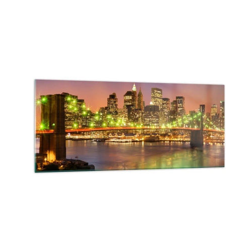 Impression sur verre - Image sur verre - Pont illuminé dans une ville moderne la nuit - 120x50cm - Ici la lumière ne s'éteint jamais - Décoration murale moderne pour le salon et la chambre ARTTOR