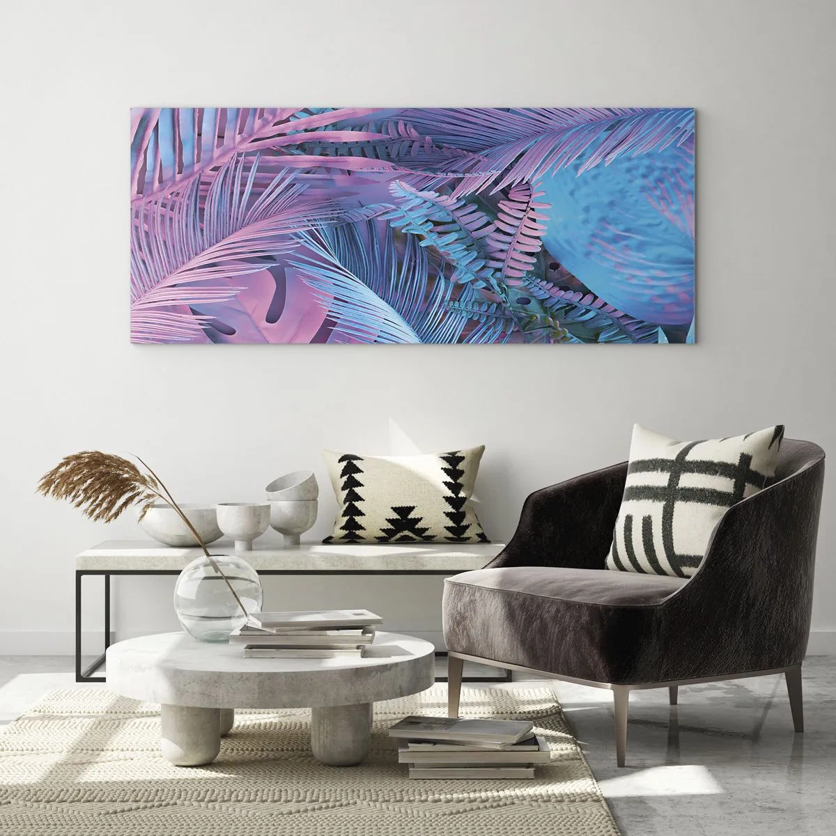 Impression sur verre - Image sur verre - Les tropiques en rose et bleu - 100x40 cm