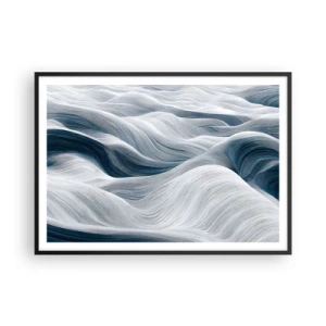 Affiche dans un cadre noir - Poster - Lignes ondulées dans des tons de bleu et de blanc - 100x70cm - Vagues blanches et bleues - Décoration murale moderne pour le salon et la chambre ARTTOR