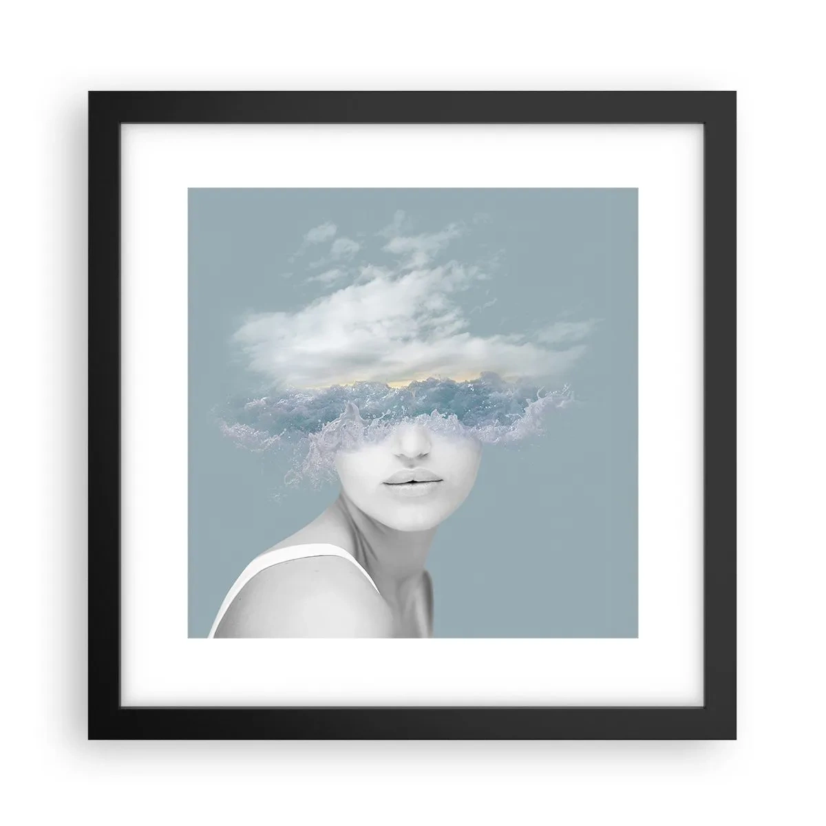 Affiche dans un cadre noir - Poster - La tête dans les nuages - 30x30 cm