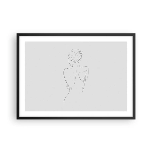 Affiche dans un cadre noir - Poster - Une ligne de contour montrant une silhouette féminine sur un fond clair - 70x50cm - Musique corporelle - Décoration murale moderne pour le salon et la chambre ARTTOR