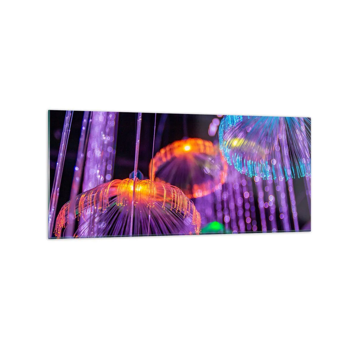 Impression sur verre - Image sur verre - Méduses lumineuses colorées dans un environnement sombre - 120x50cm - Fontaine lumineuse - Décoration murale moderne pour le salon et la chambre ARTTOR