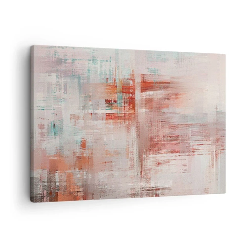 Impression sur toile - Image sur toile - Une composition abstraite avec des nuances de rouge et de couleurs pastel. - 70x50cm - Brumeux. Mais rose - Décoration murale moderne pour le salon et la chambre ARTTOR