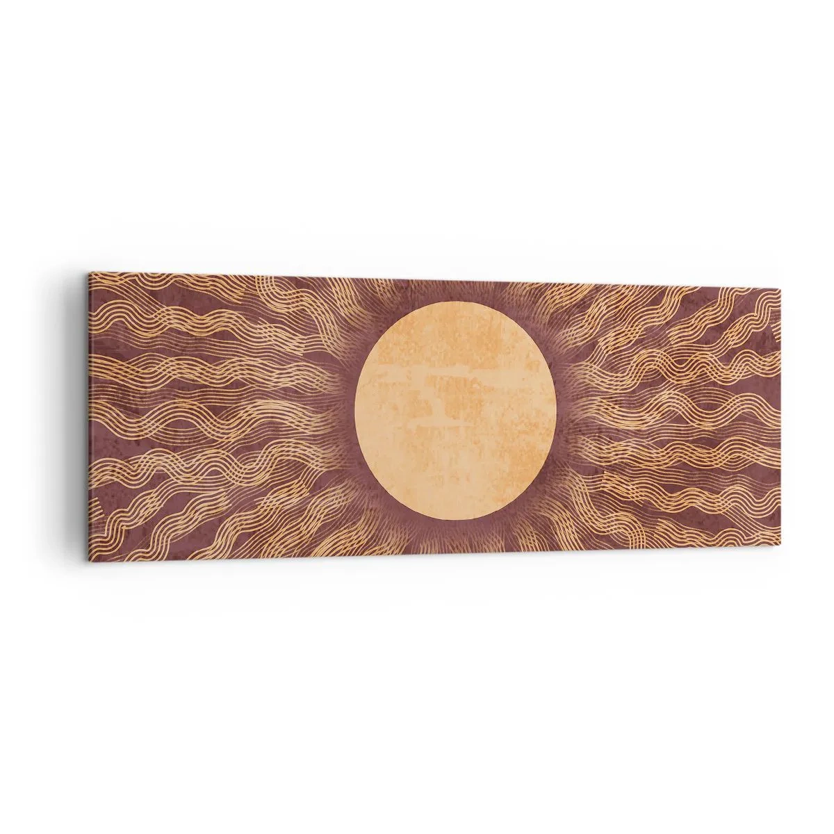Impression sur toile - Image sur toile - Motif ensoleillé avec des rayons sur un fond dans les tons marron - 140x50cm - Icône du soleil - Décoration murale moderne pour le salon et la chambre ARTTOR