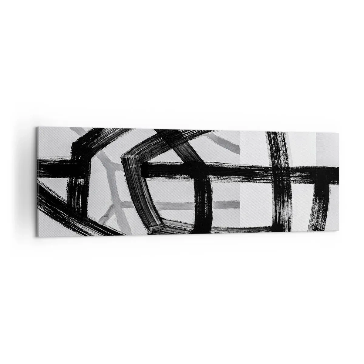 Impression sur toile - Image sur toile - Lignes abstraites noires et blanches se croisant sur un fond clair - 160x50cm - Profondeur du bâtiment - Décoration murale moderne pour le salon et la chambre ARTTOR