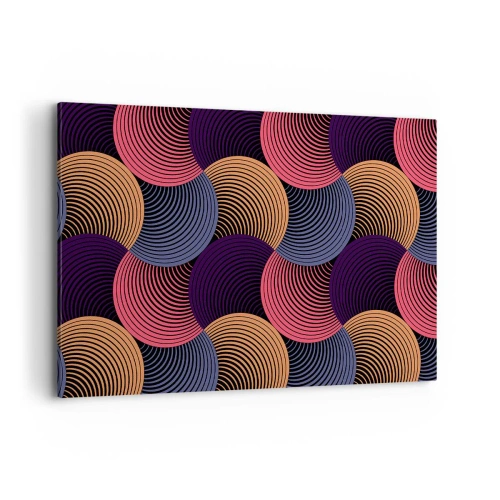 Impression sur toile - Image sur toile - Cercles géométriques dans des tons de rose, violet et or - 120x80cm - Dans un rythme circulaire - Décoration murale moderne pour le salon et la chambre ARTTOR