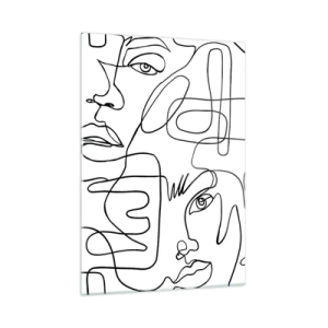 Impression sur verre - Image sur verre - Graphiques de visage en noir et blanc - 50x70cm - Dans des émotions enchevêtrées - Décoration murale moderne pour le salon et la chambre ARTTOR